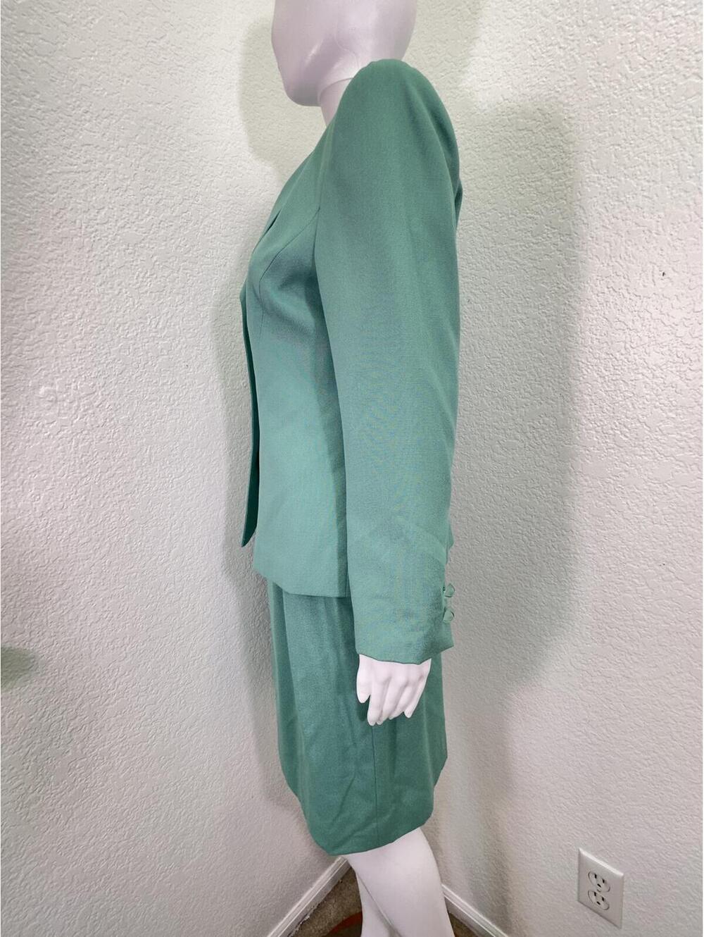 Women’s Sz 8P Kasper ASL Jade Green Pencil Skirt Suit Tailored Fit Box Pleats - Picture 2 of 7